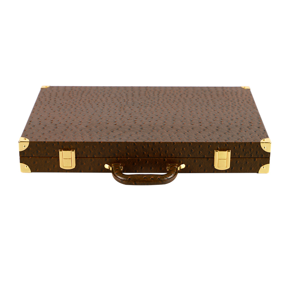 BACO Walnut Brown Ostrich Large Backgammon - bacobackgammon