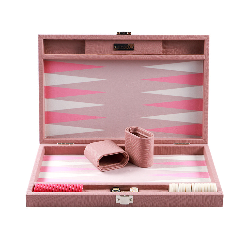 BACO Rose Pink Lizard Medium Backgammon - bacobackgammon