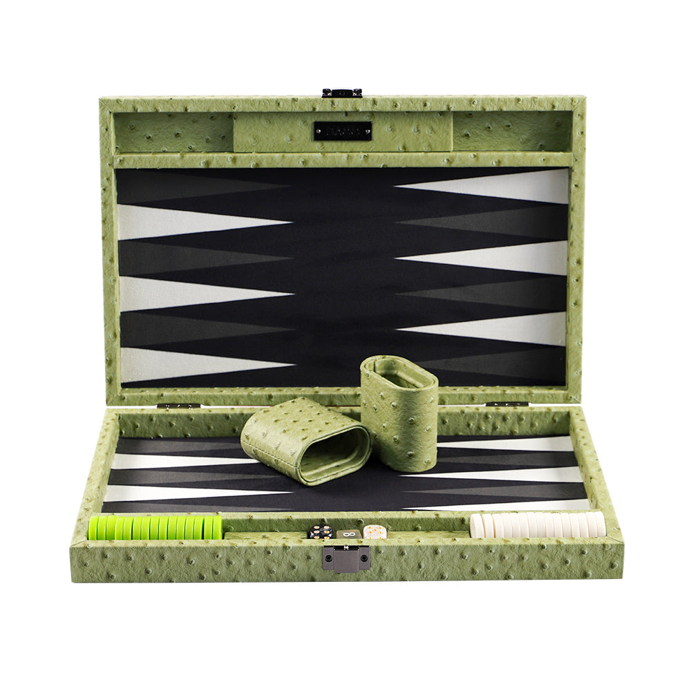 BACO Backgammon Vert Émeraude Motif Autruche-15inch
