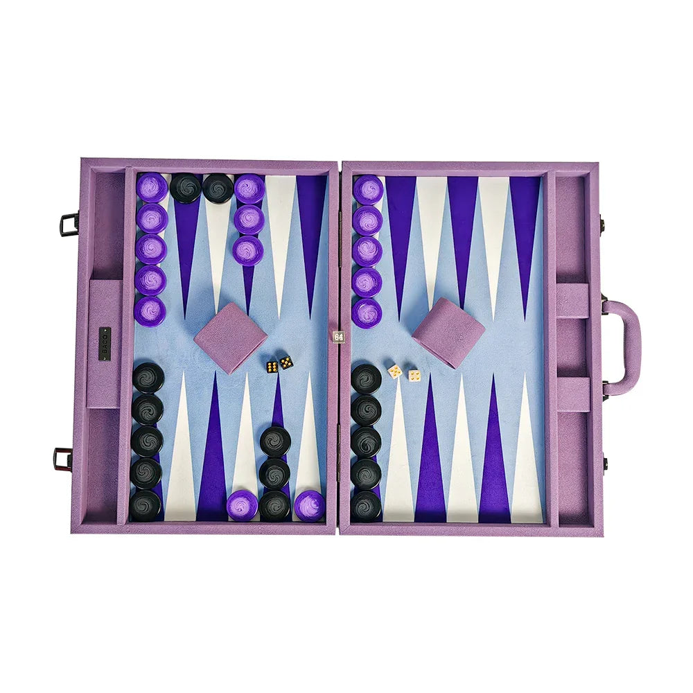 Top view of purple luxury backgammon layout