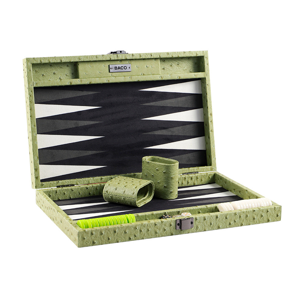 BACO Backgammon Vert Émeraude Motif Autruche-15inch