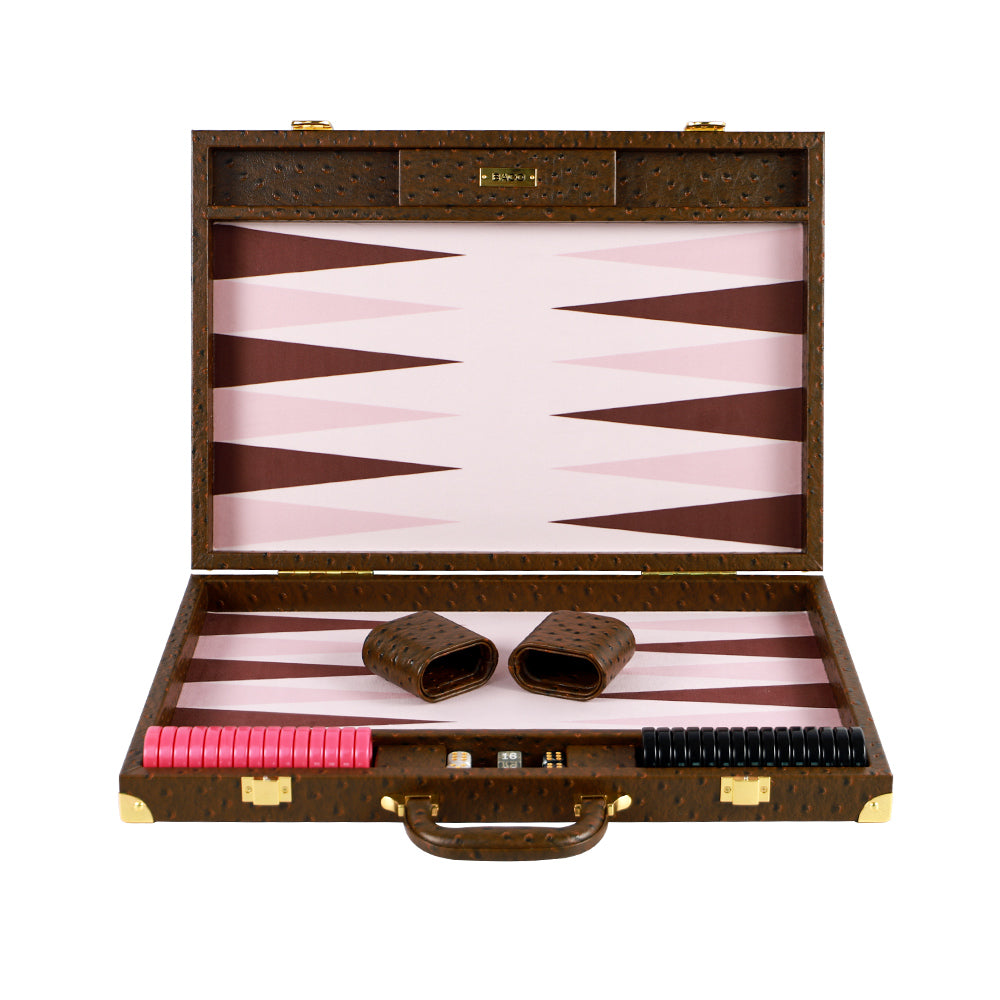BACO Walnut Brown Ostrich Large Backgammon - bacobackgammon