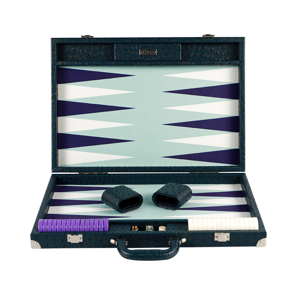 BACO Navy Ostrich Large Backgammon