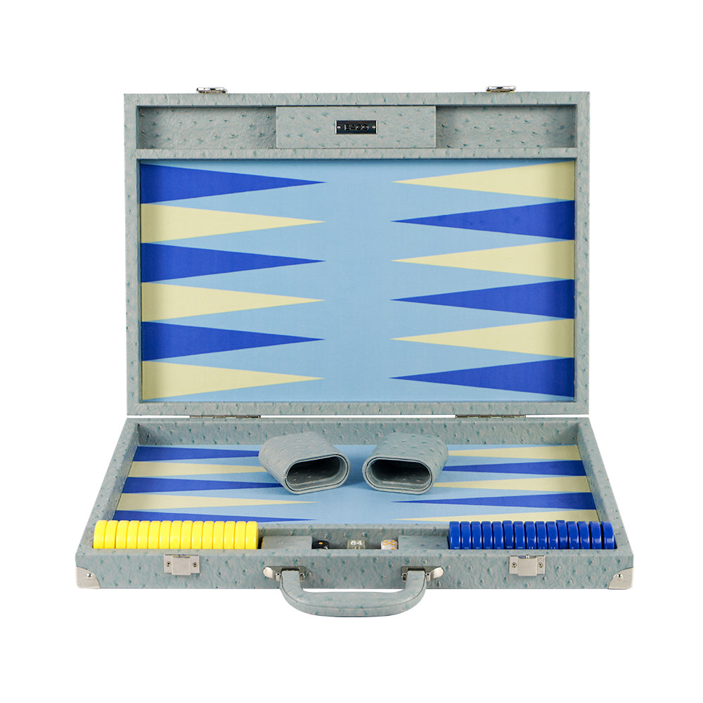 BACO Baby Blue Ostrich Large Backgammon - bacobackgammon