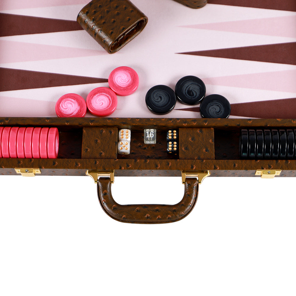 BACO Walnut Brown Ostrich Large Backgammon - bacobackgammon