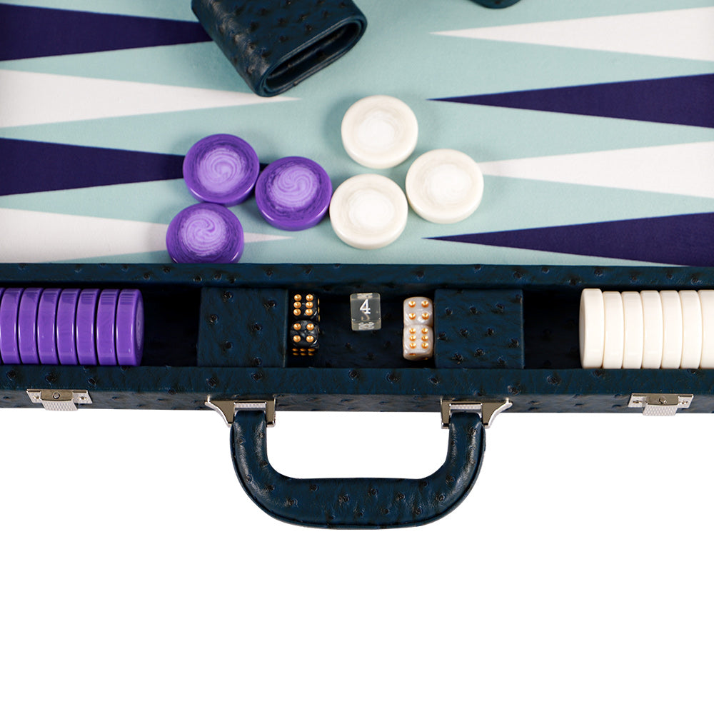 BACO Navy Ostrich Large Backgammon