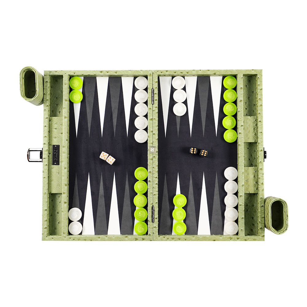 BACO Backgammon Vert Émeraude Motif Autruche-15inch