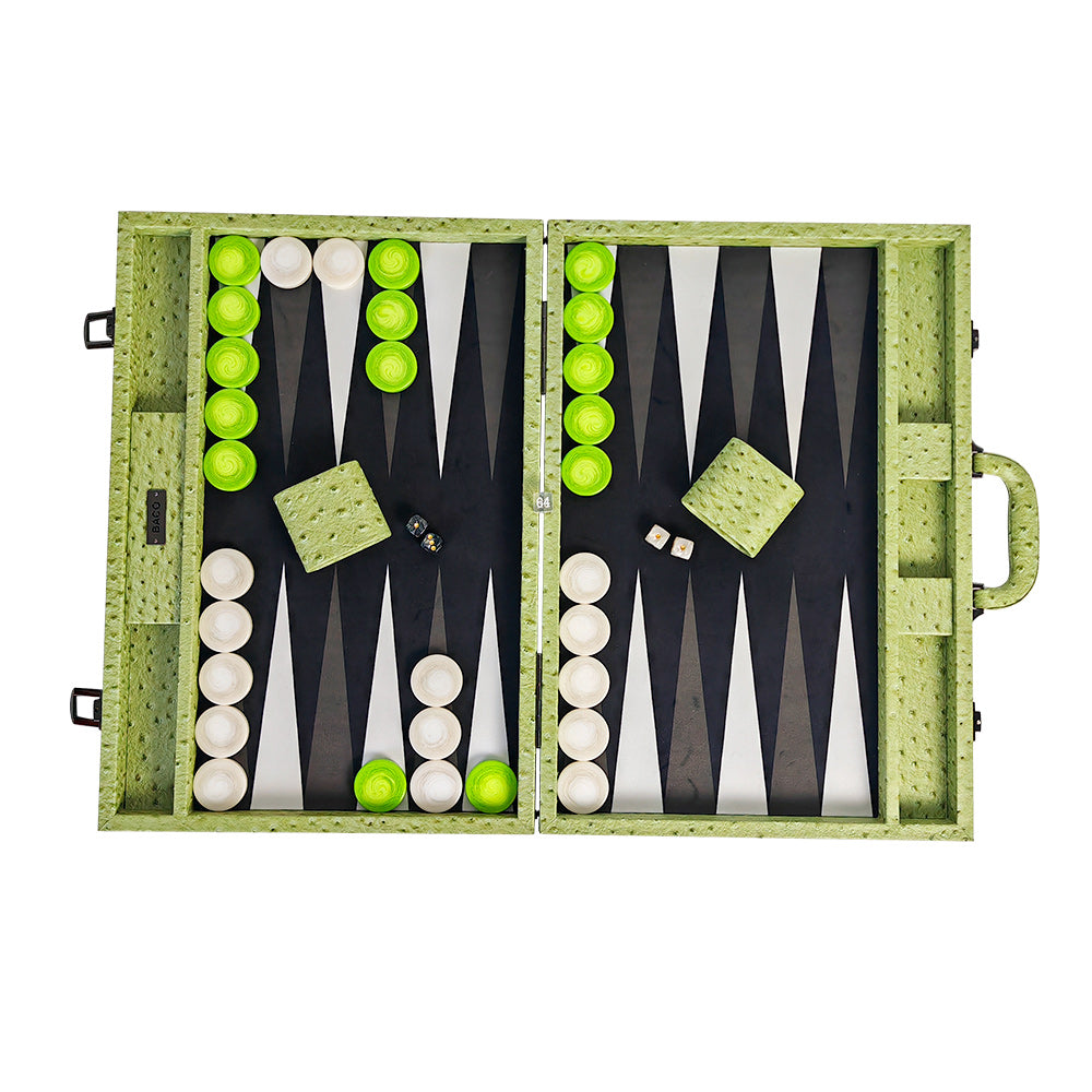 BACO Emerald Green Ostrich Large Backgammon