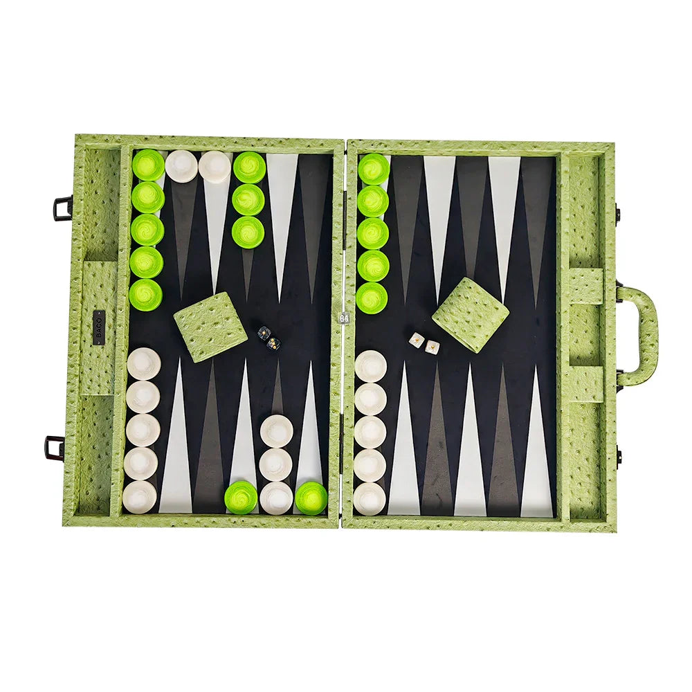 Top view of emerald green backgammon layout