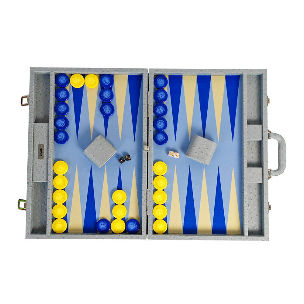 BACO Baby Blue Ostrich Large Backgammon - bacobackgammon