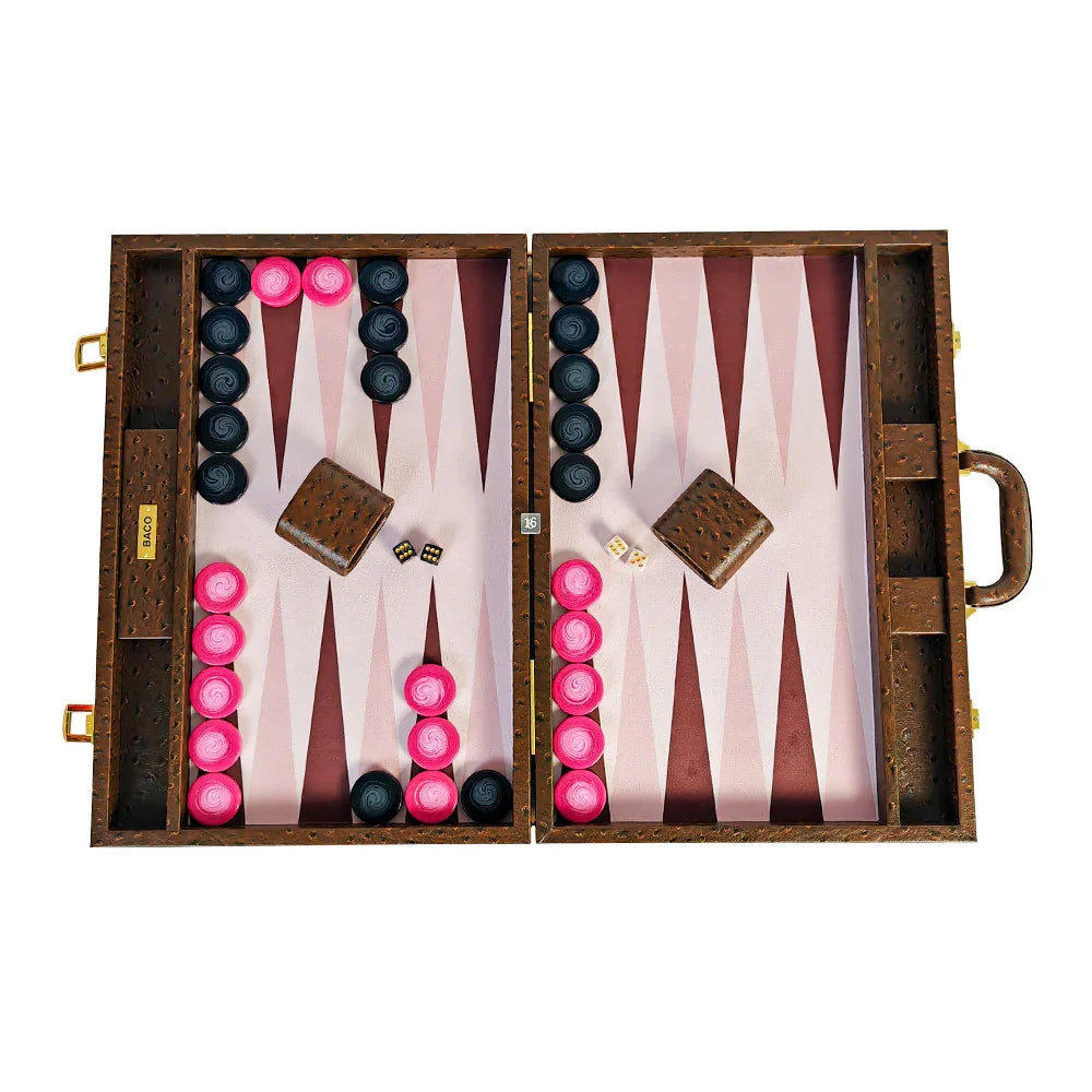 Top view of classic brown backgammon layout
