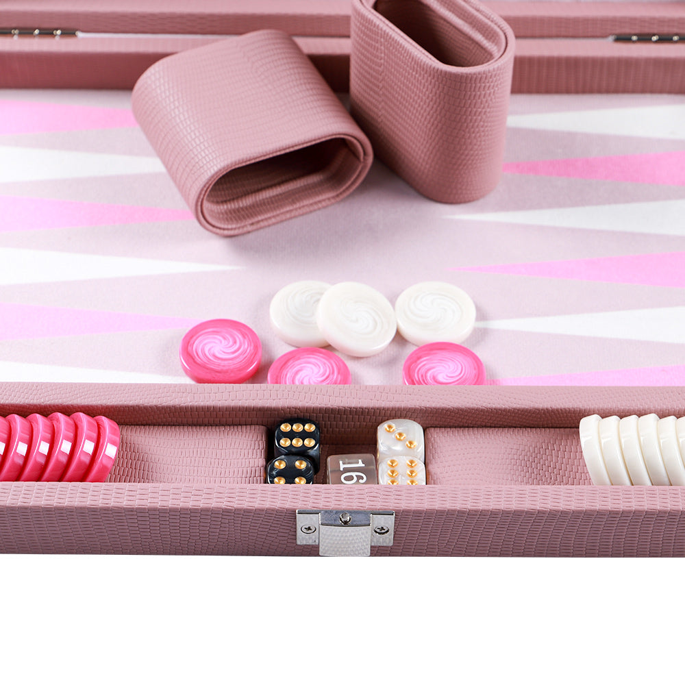BACO Rose Pink Lizard Medium Backgammon - bacobackgammon