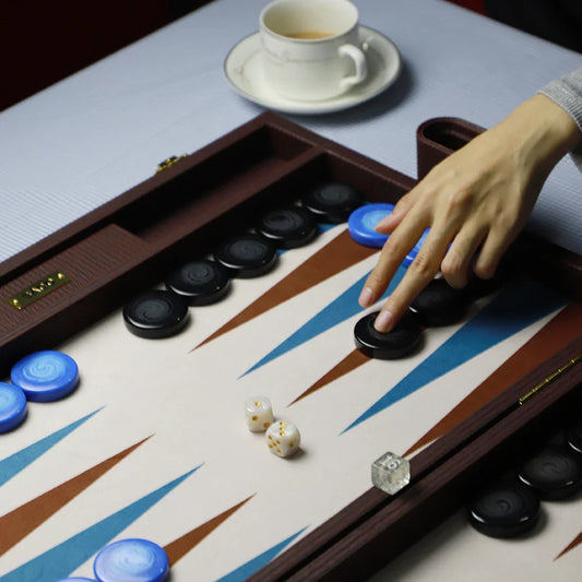 Side view of brown luxury backgammon case