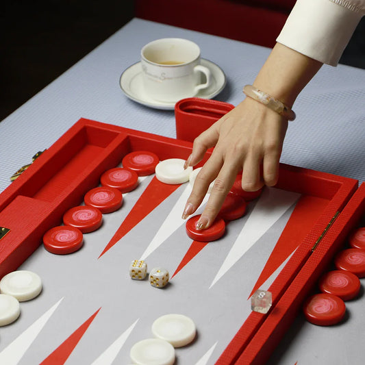 Side view of red luxury backgammon case