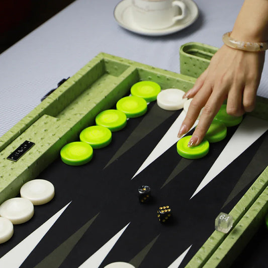 Side view of green luxury backgammon case