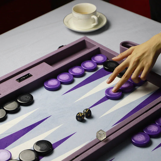Side view of purple luxury backgammon case