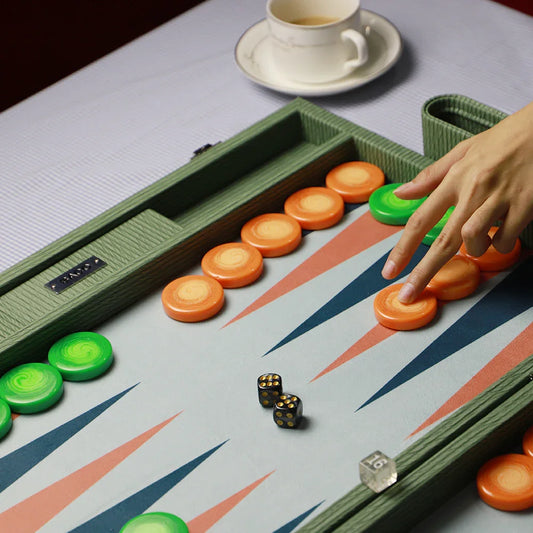 Side view of green luxury backgammon case
