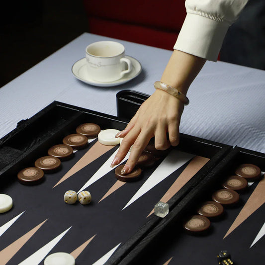 Side view of black luxury backgammon case