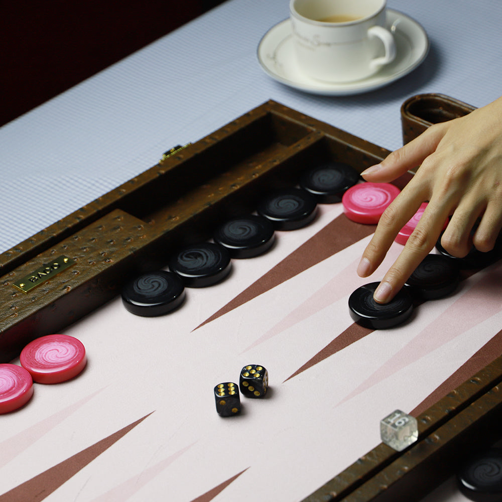 BACO Walnut Brown Ostrich Large Backgammon - bacobackgammon