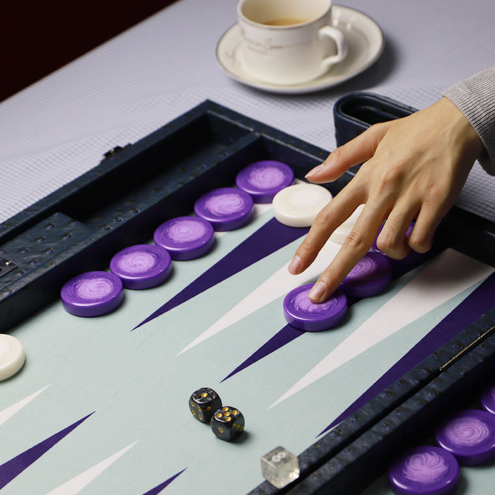 BACO Navy Ostrich Large Backgammon