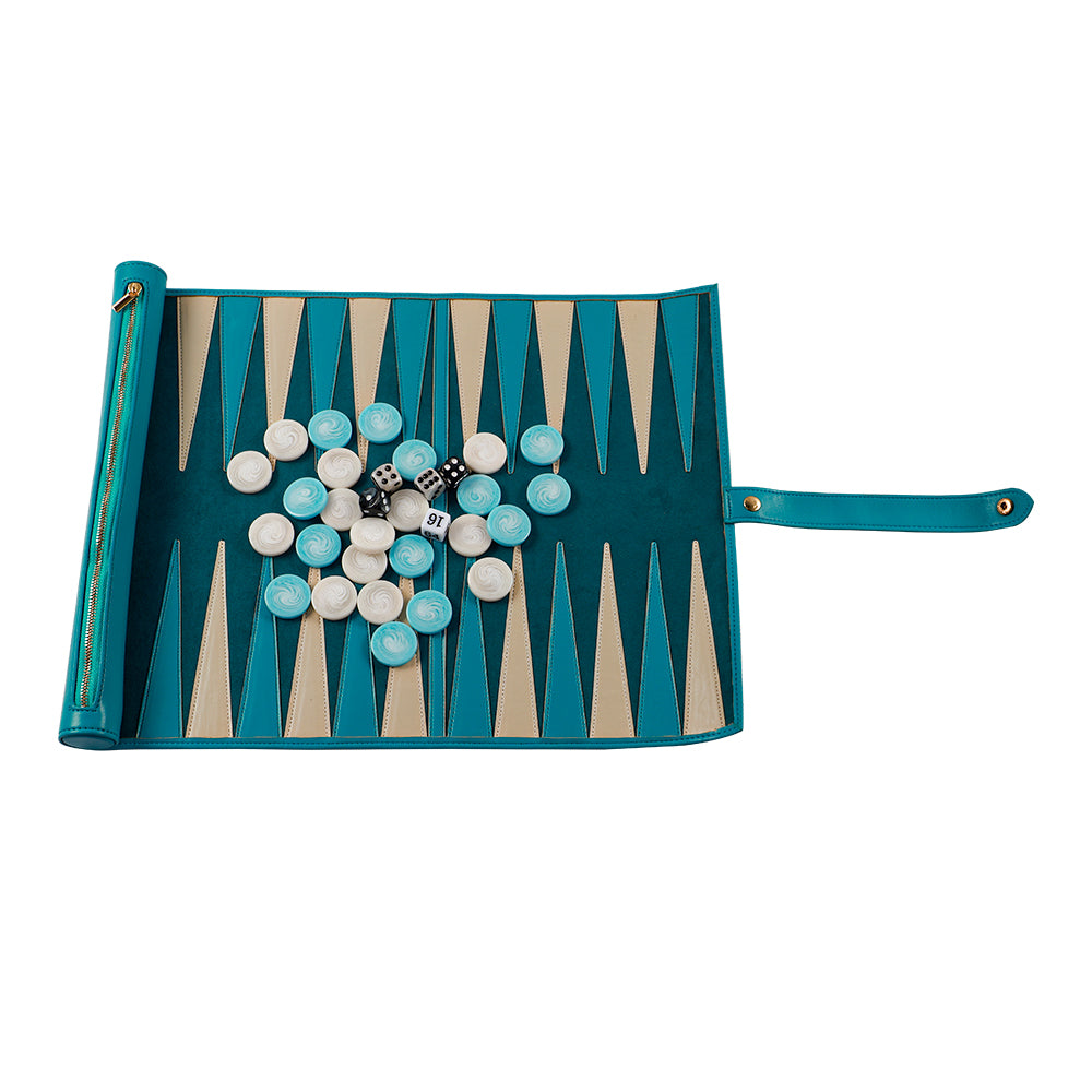 Roll Up Backgammon Travel Set-Green - bacobackgammon
