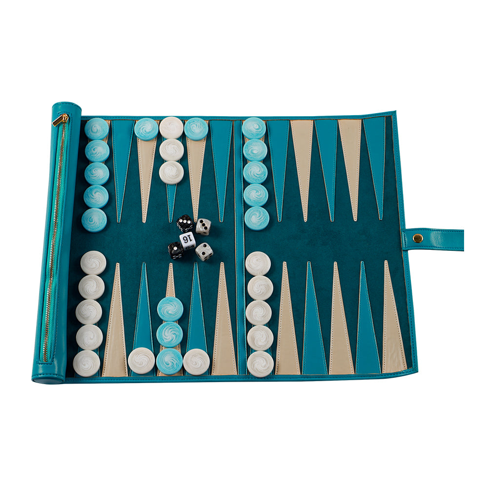 Roll Up Backgammon Travel Set-Green - bacobackgammon