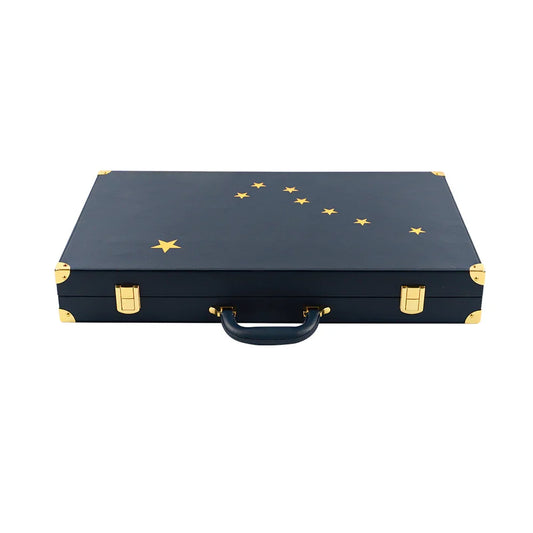 Side profile of 6kg luxury backgammon case closed