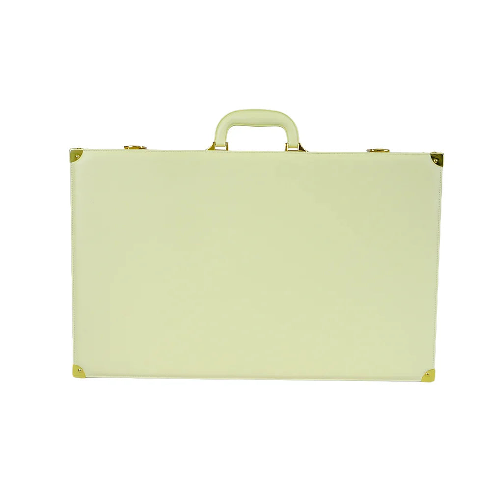 Side profile of 6kg beige luxury backgammon case closed