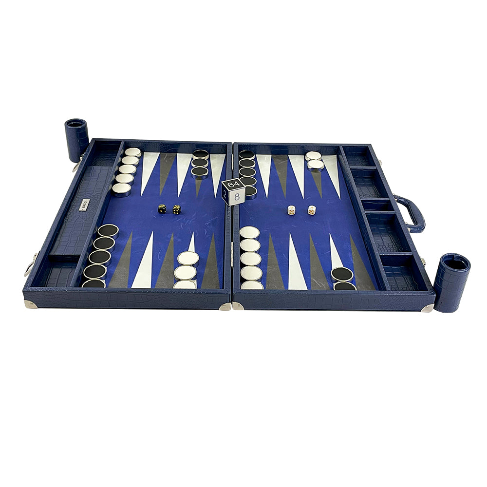 BACO Midnight Blue Crocodile Luxury Backgammon-23inch