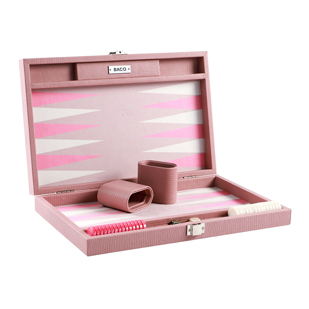 BACO Rose Pink Lizard Medium Backgammon - bacobackgammon