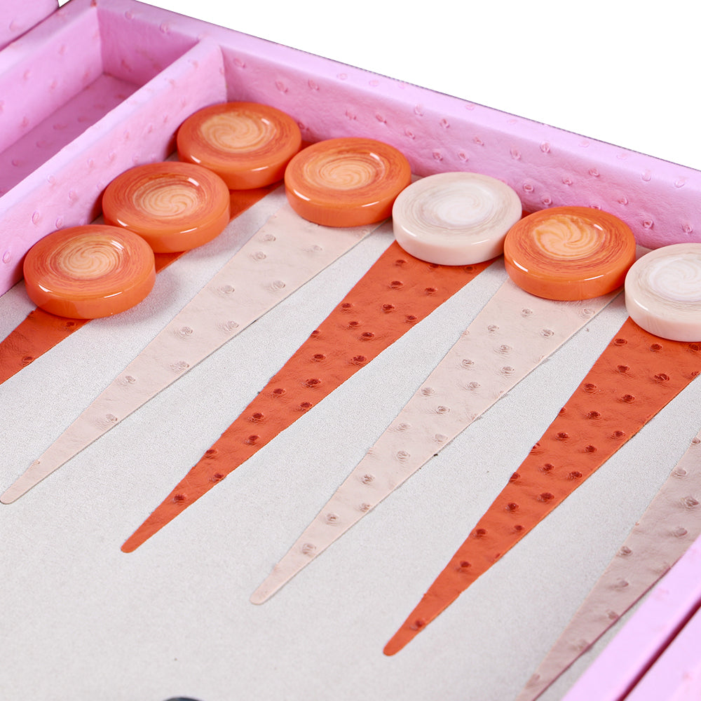 BACO Pink Ostrich Backgammon-21inches