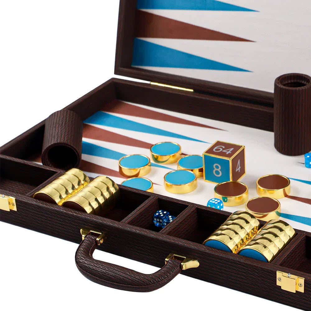 VEDES - Juego De Backgammon De Piel Sintética, Tablero De 47x37 Cm, Para 2 Jugadores, Estrategia Clásica, Tamaño 36,6x34x5,5 Cm, A Partir De 6 Años