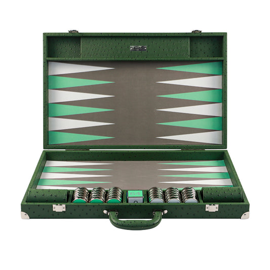 BACO Green Ostrich Luxury Backgammon