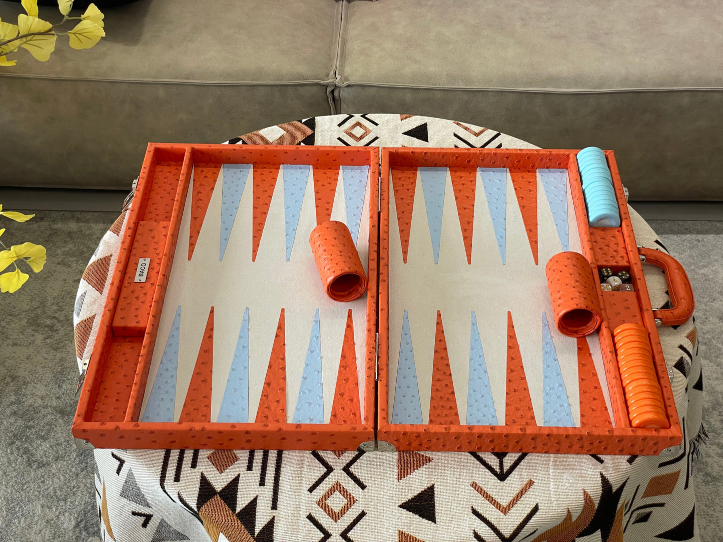 BACO Orange Ostrich Luxury Backgammon-21inch