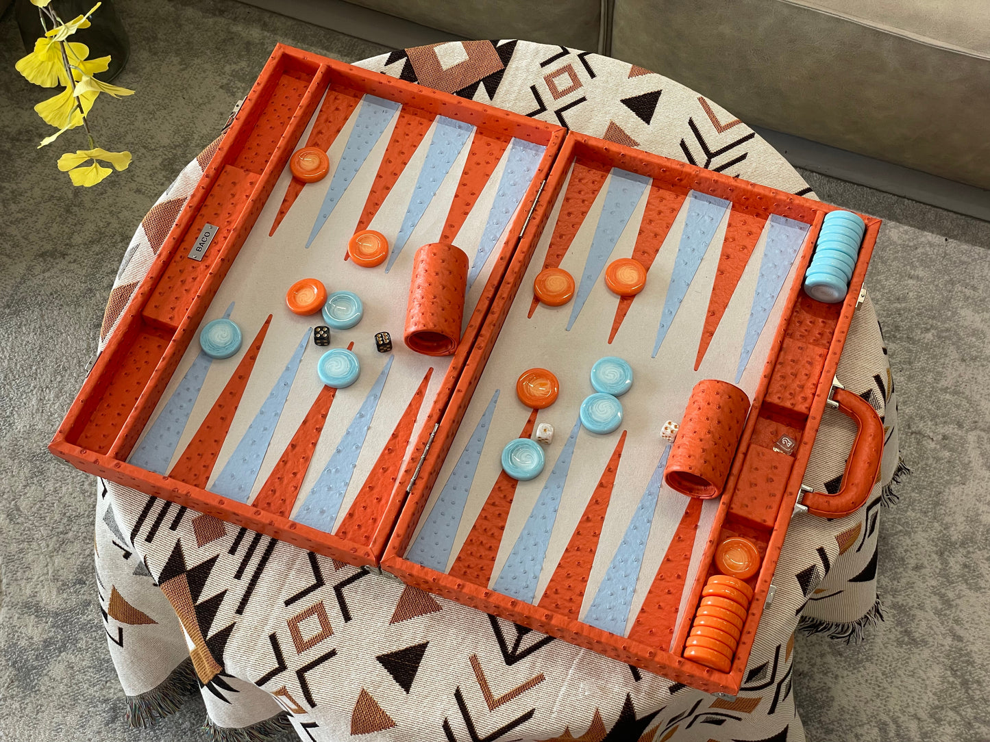 BACO Orange Ostrich Luxury Backgammon-21inch