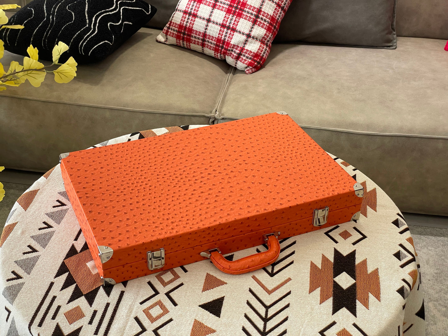 BACO Orange Ostrich Luxury Backgammon-21inch