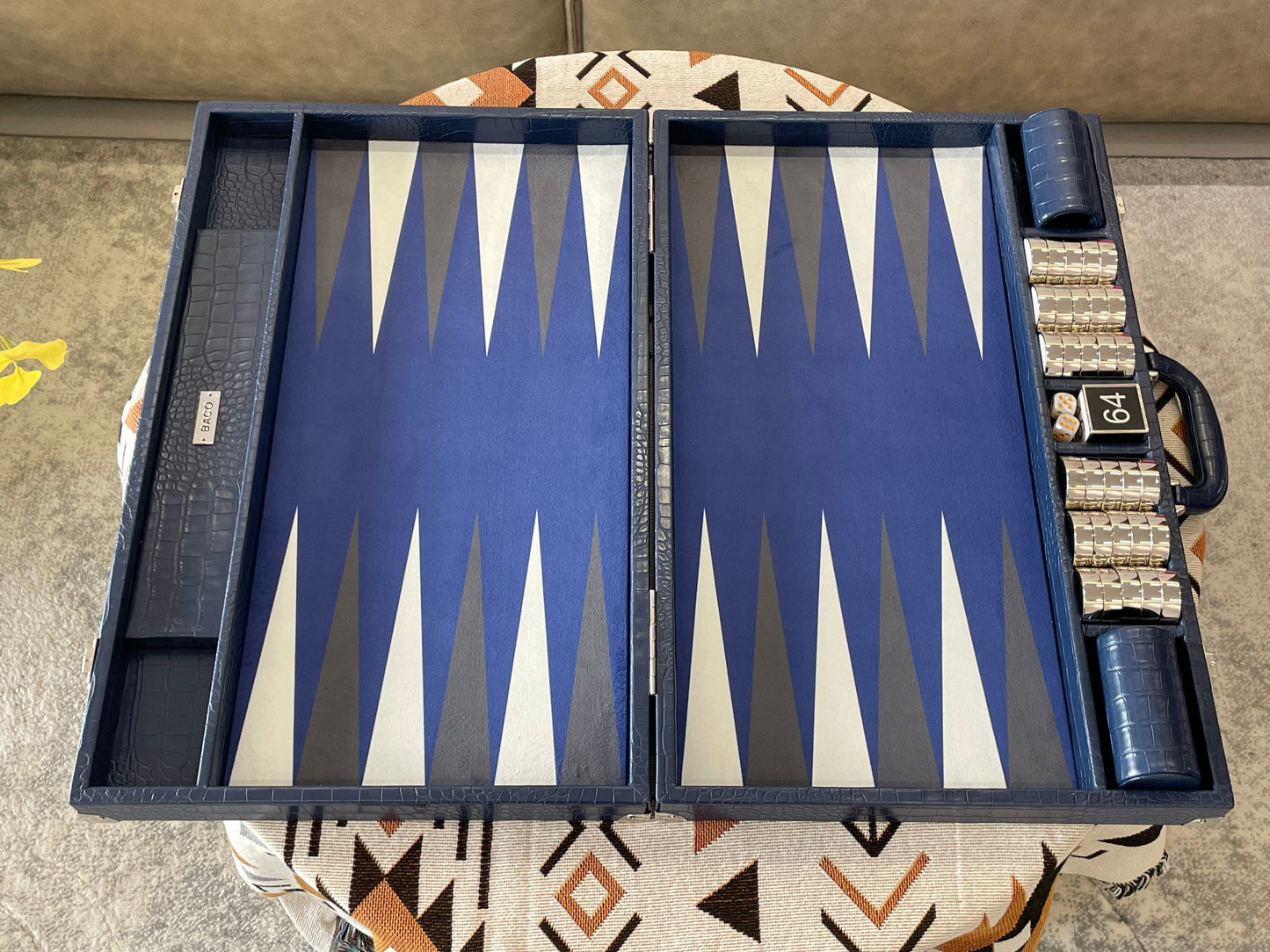 BACO Midnight Blue Crocodile Luxury Backgammon-23inch