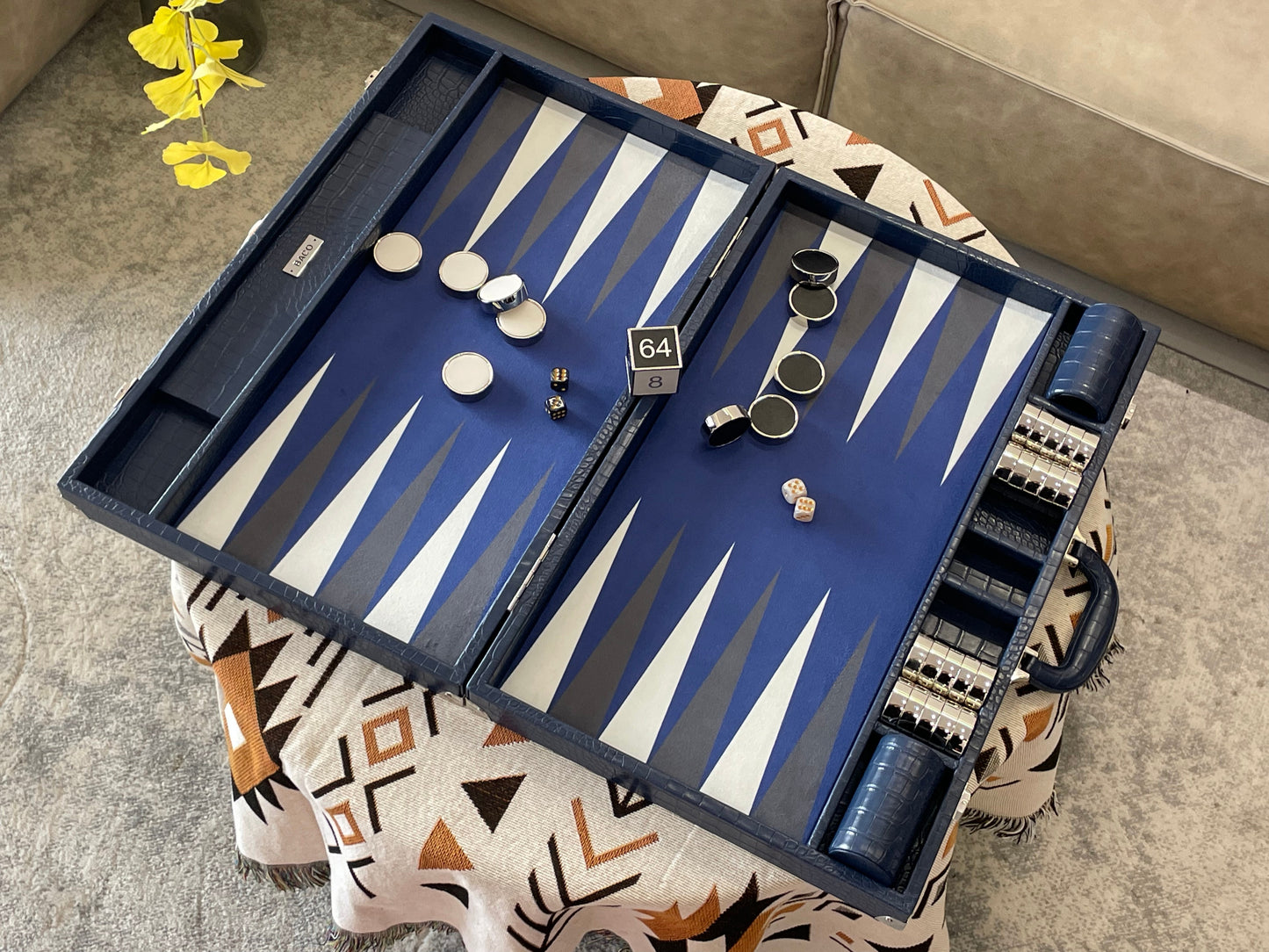 BACO Midnight Blue Crocodile Luxury Backgammon-23inch